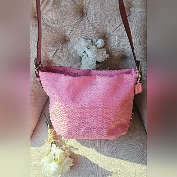 Coach Signature Jacquard Hobo Shoulder Bag Crossbody # 21041E ( Pink ) - Picture 10 of 16